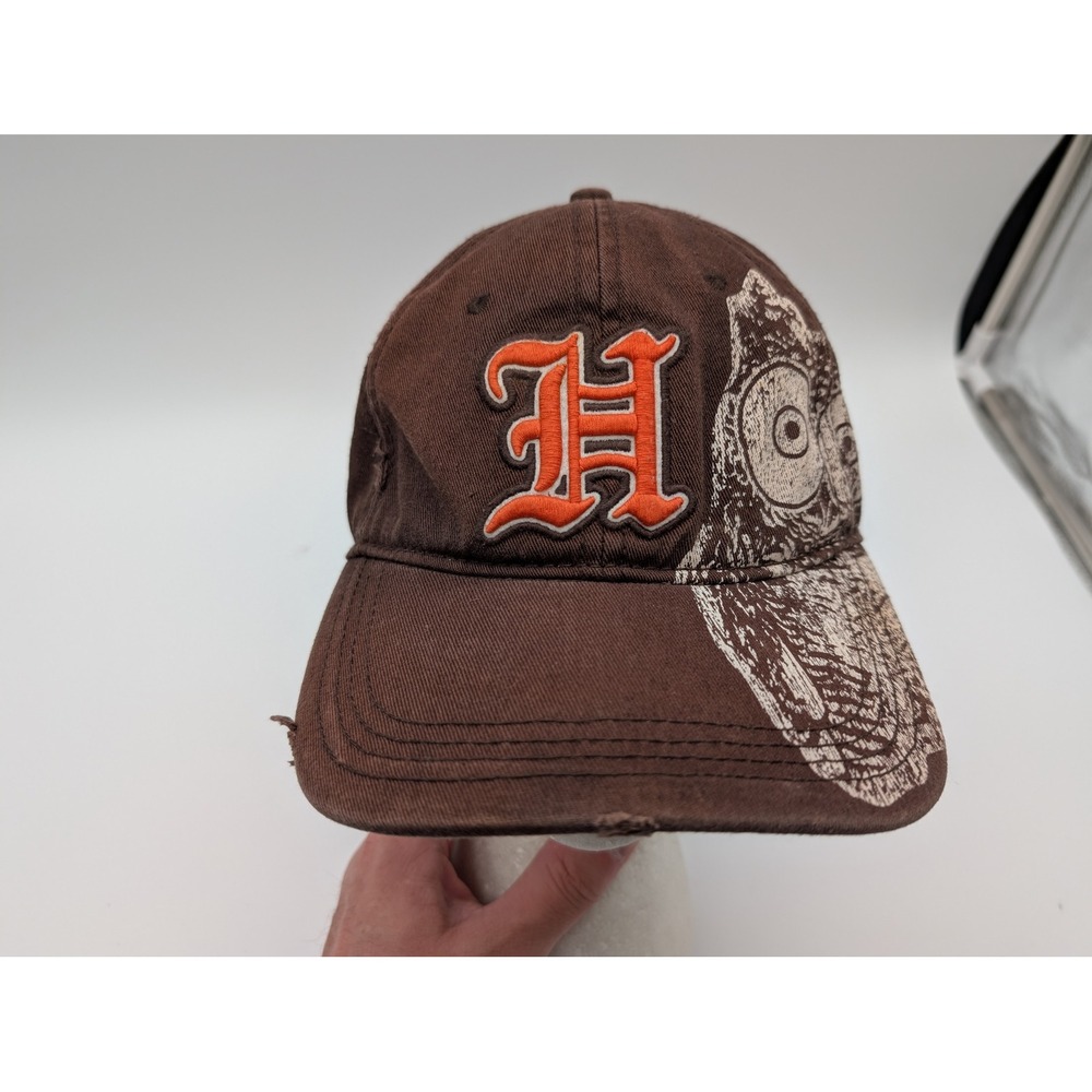 Hooters Brown Baseball Cap Hat Owl Graphic Embroidered Adjustable Distressed